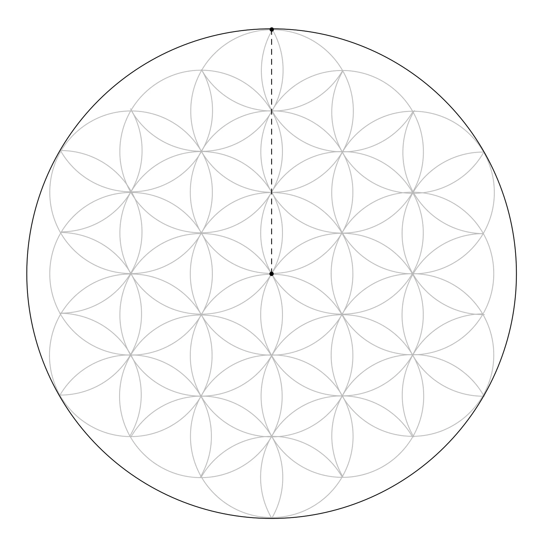 A large boundary circle drawn around the Flower of Life pattern