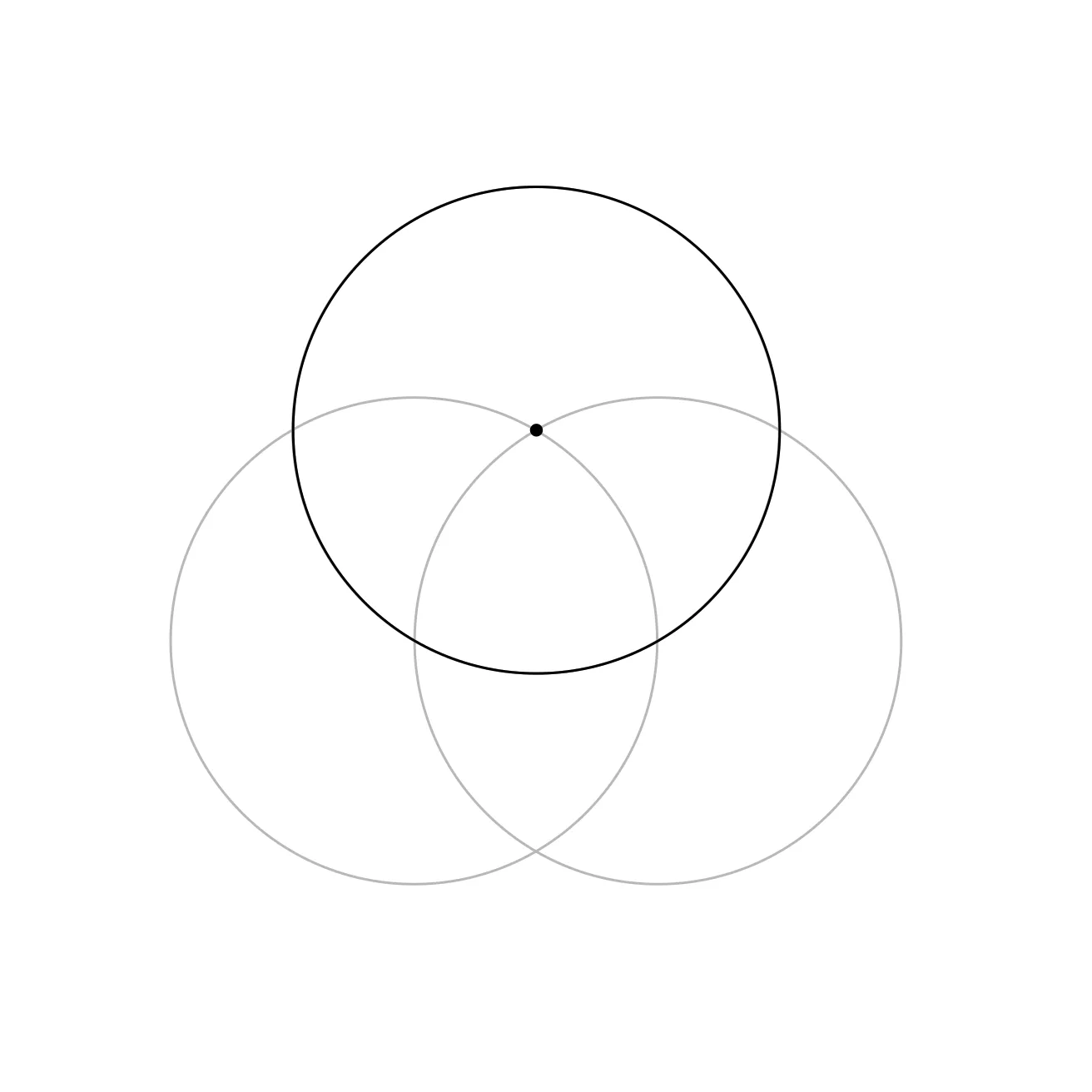 A third circle added from the upper crossing point