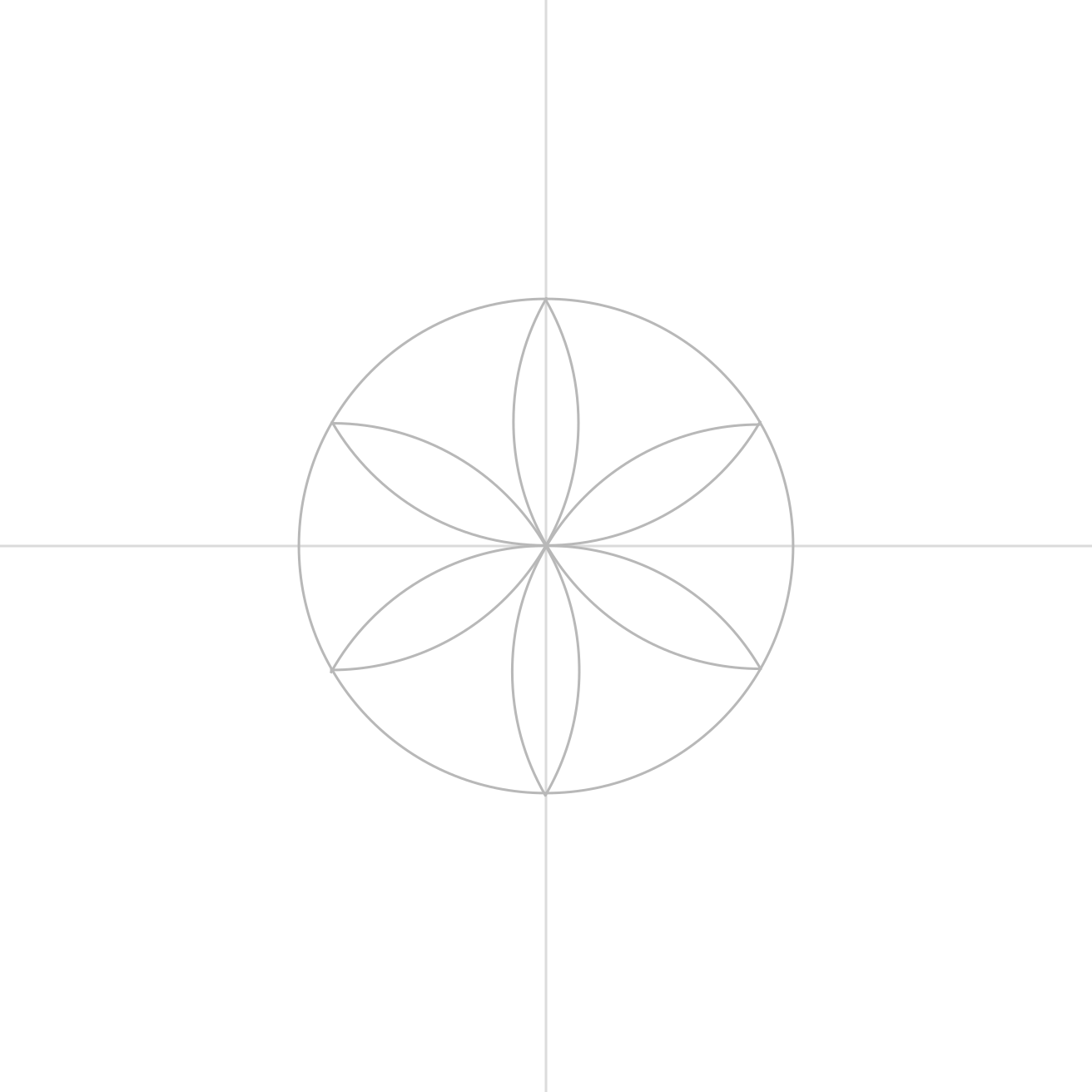 A completed ring of six petals inside repeated circles