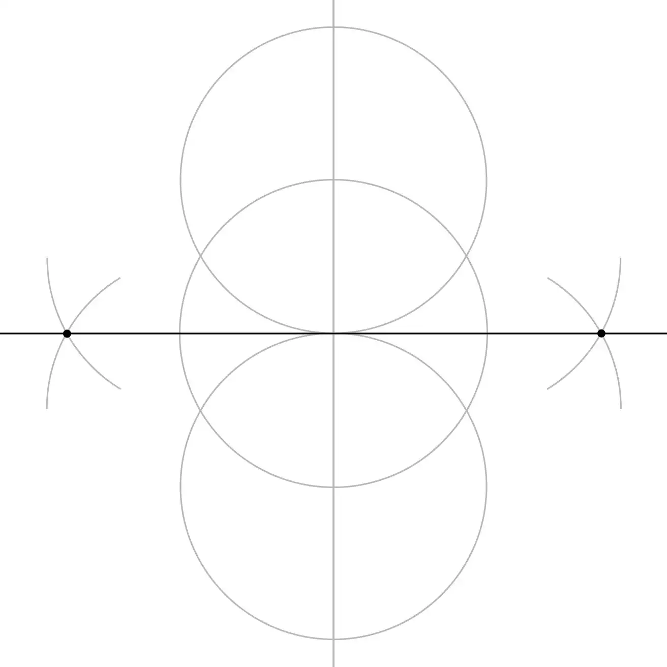 A horizontal line drawn through the centre of the construction