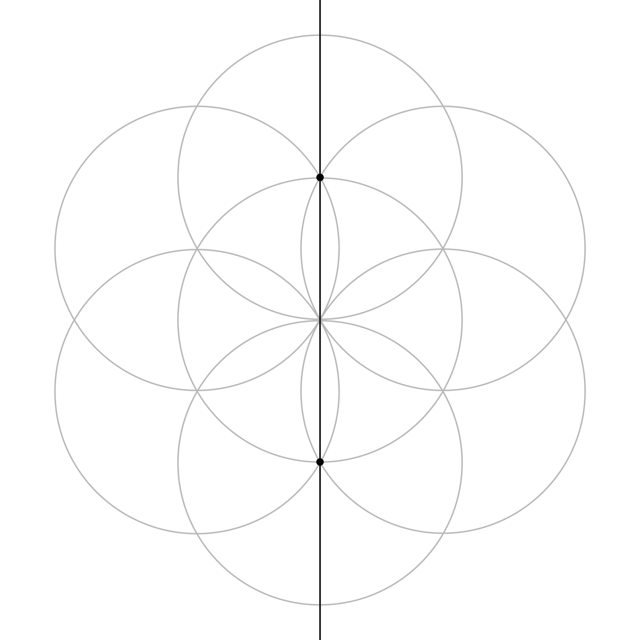 The Seed of Life with a vertical centre line drawn through it