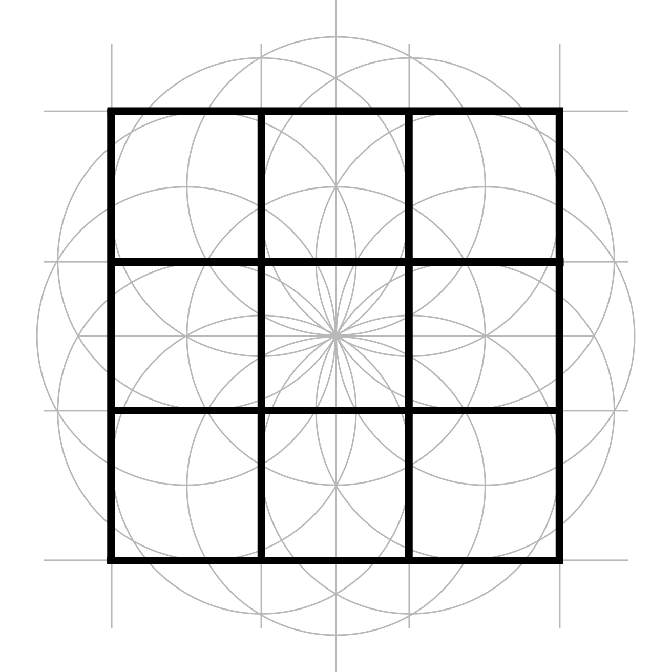 The final 3×3 grid revealed from the Seed of Life construction