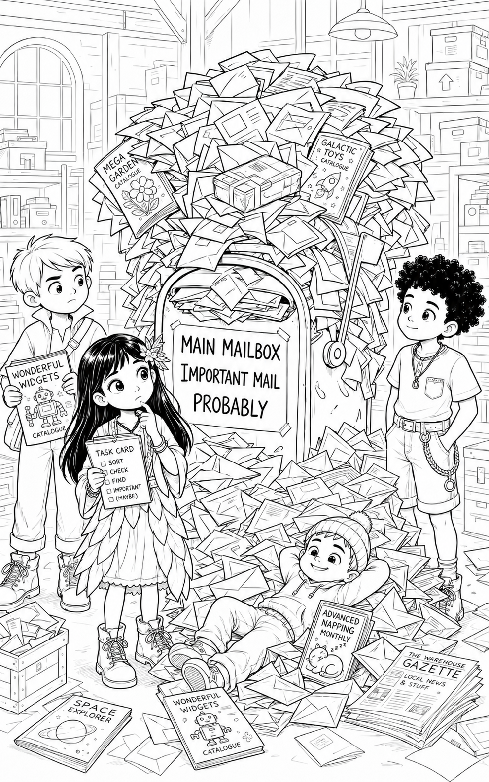 A huge pile of mail in Smudge's warehouse