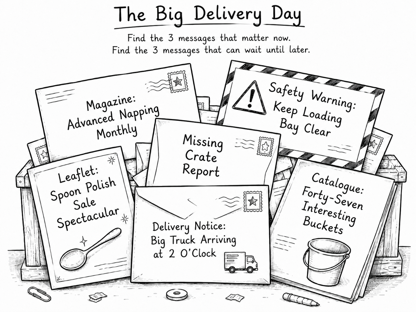 Six warehouse messages to sort by priority
