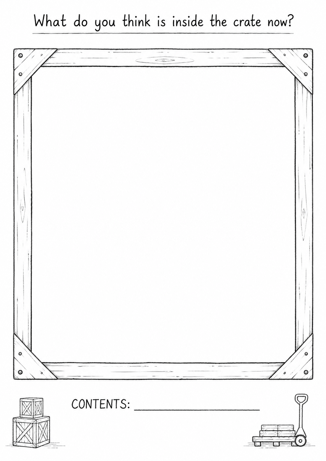 A drawing space for deciding what is inside the mysterious crate