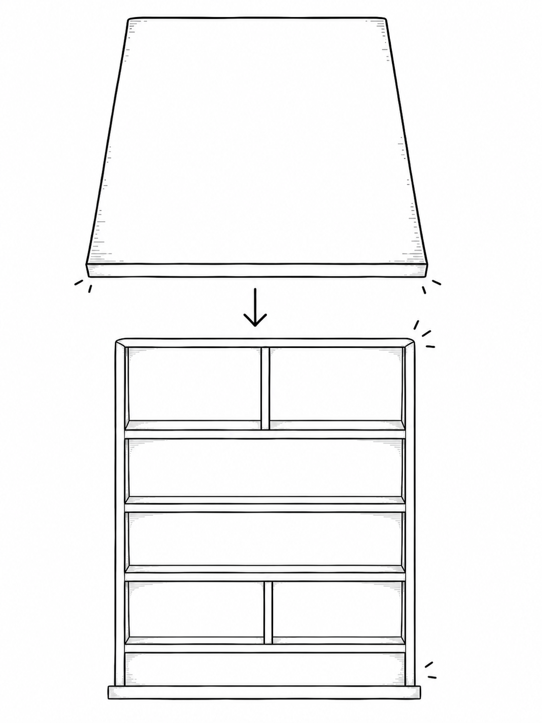 Shelf 28 activity space for drawing a mixed-up shelf and then sorting it