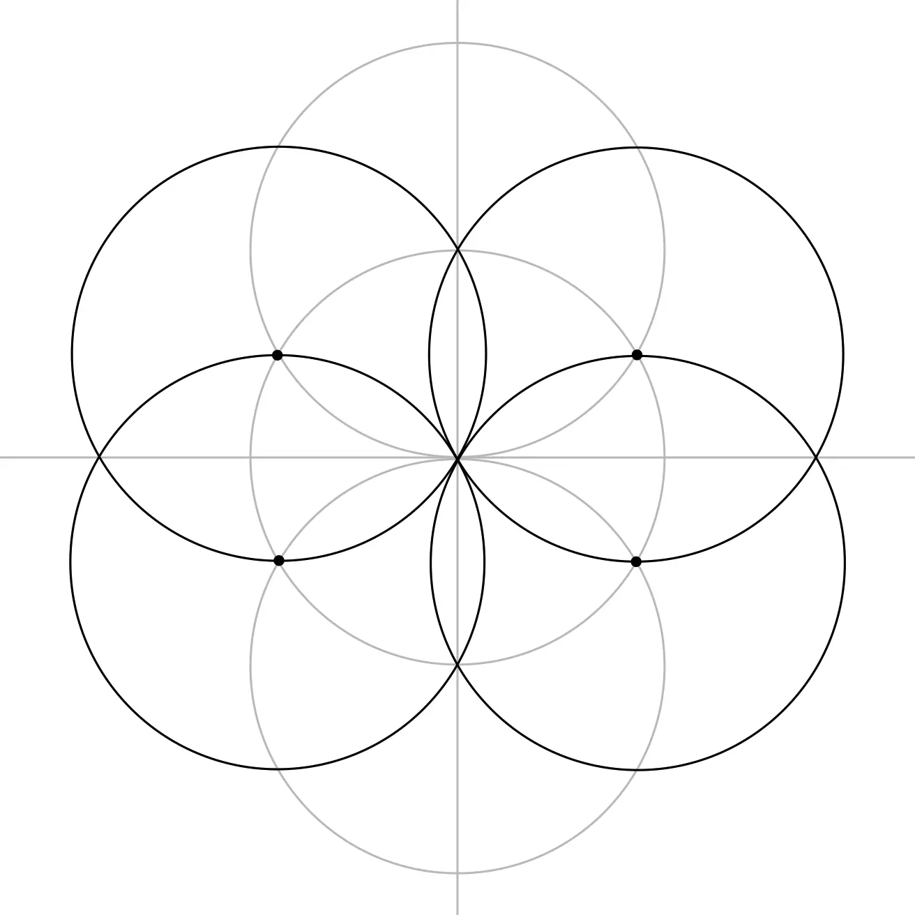 The main mandala beginning with its overlapping circle grid