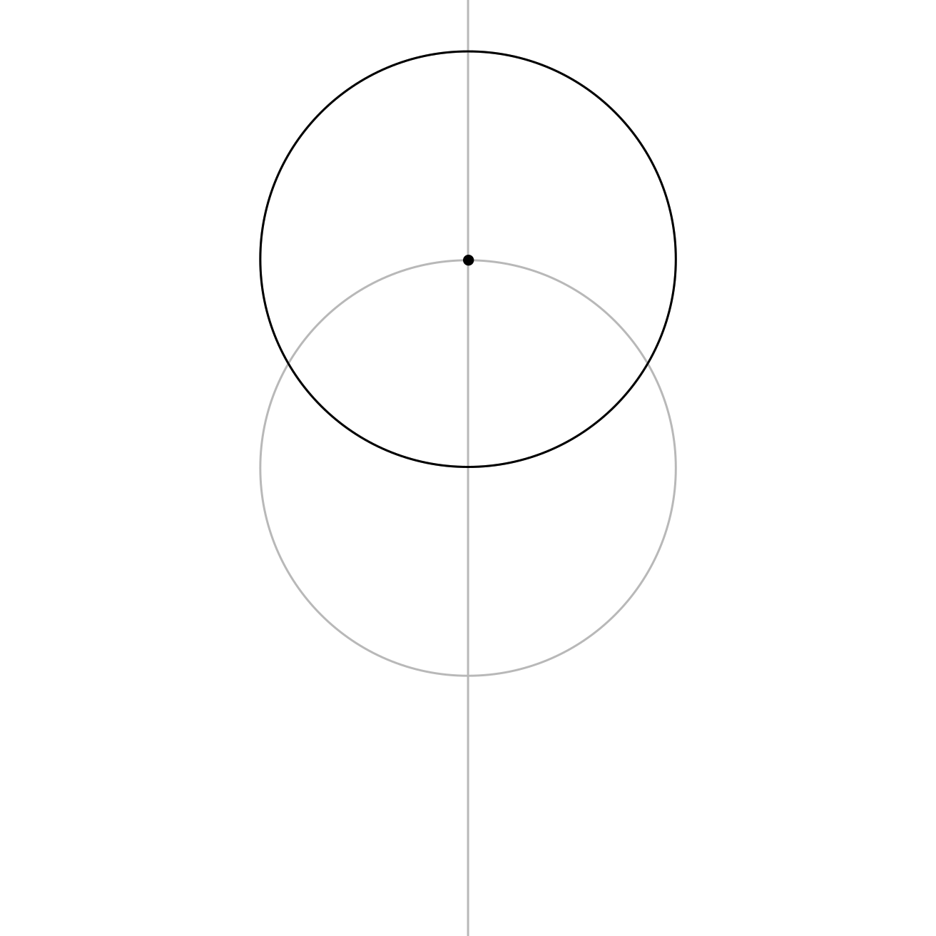 A second circle drawn from the top point of the first circle