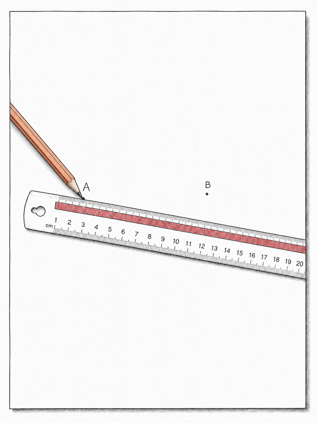 A pencil point placed exactly on point A