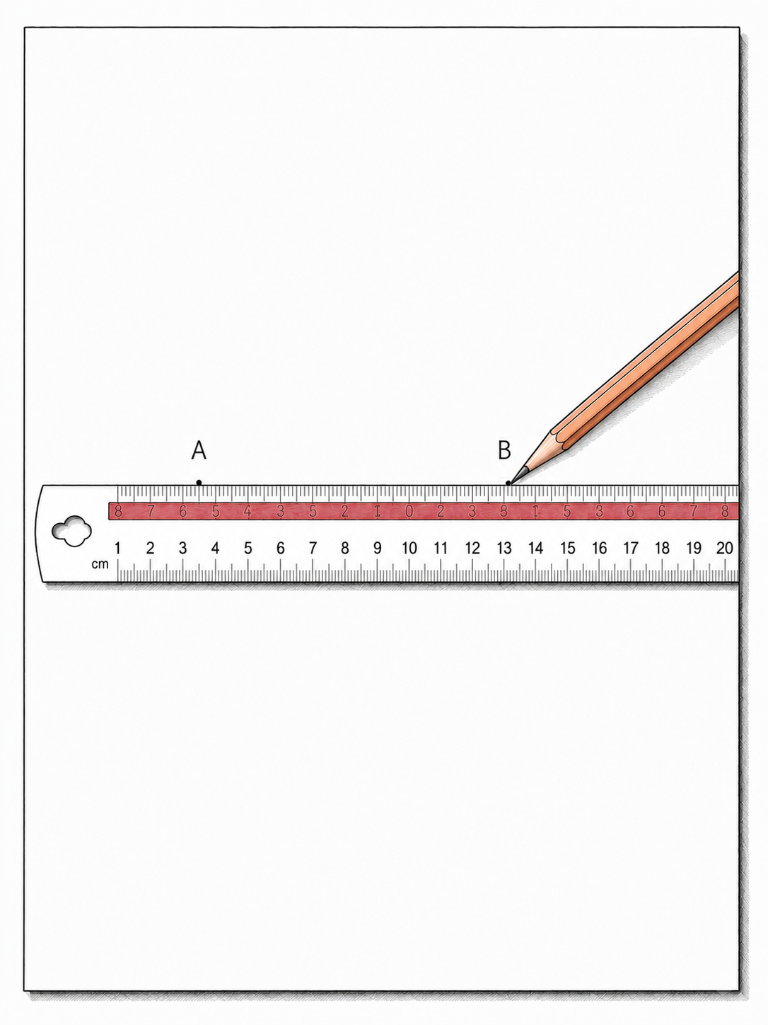 The pencil travelling lightly along the ruler edge from point A to point B